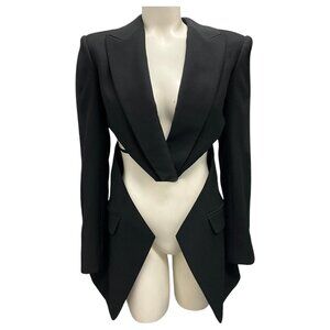 NWT $1850 Alexander McQueen Structured Wool Crepe Blazer Black Size 36/US 0